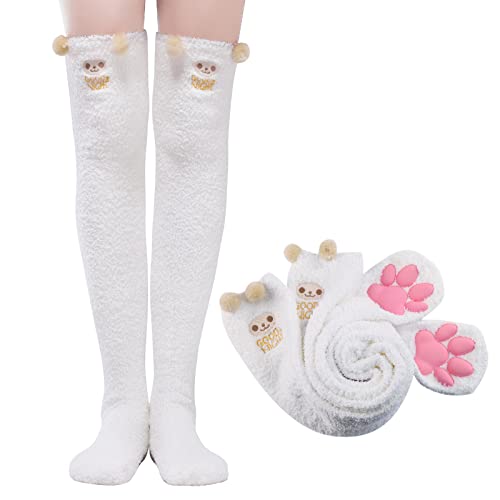 LittleForBig Kniehohe Socken Cosplay 3D Katze Pfoten Pad Silikon Katzenpfoten Koralle Samt über Kniestrümpfe - Weiß Schaf von LittleForBig