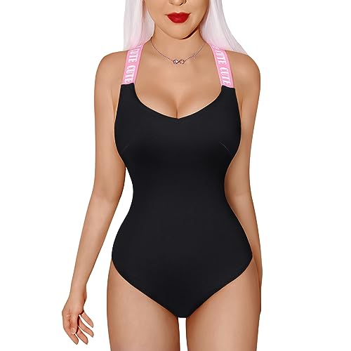 LittleForBig Kreuz Rückenfrei Verstellbare Riemen Baumwolle Strampler Onesie Pyjamas Bodysuit – Babe Watch Sporty Strampler Schwarz XXXL von LittleForBig