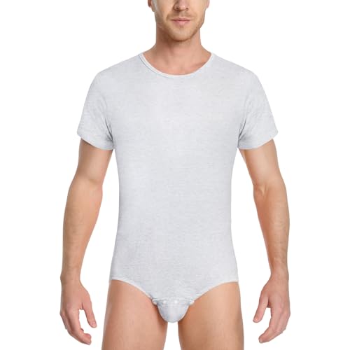 LittleForBig Männer Baumwolle Strampler Onesie Pyjamas Bodysuit - Entspannte Passform Basic Strampler Grau XS von LittleForBig