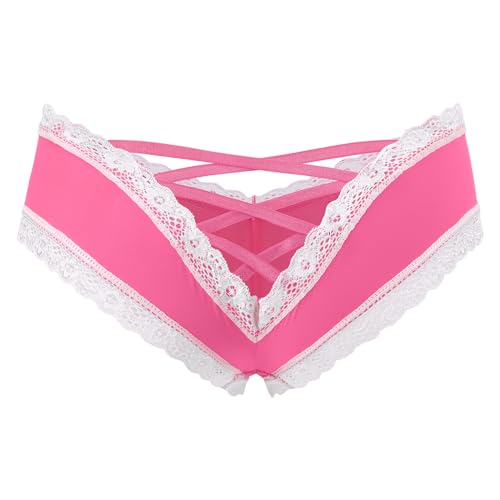 LittleForBig Nahtlose Spitze Hipster Sexy V-Rücken mit gekreuzten Riemchen Sissy Tease Panty Unterwäsche Niedriger Bund Pink M von LittleForBig