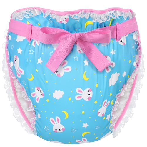 LittleForBig Seidig Erwachsene Band Omutsu Windel Überhose Bezug Waschbar Verstellbar Wiederverwendbar Wasserdicht Windelbezug - Snuggle Bunny Muster Blau L von LittleForBig