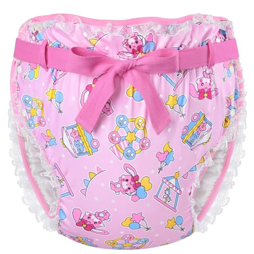 LittleForBig Seidig Erwachsene Band Omutsu Windel Überhose Bezug Waschbar Verstellbar Wiederverwendbar Wasserdicht Windelbezug - Usagi Pastell Zirkus Muster Rosa M von LittleForBig