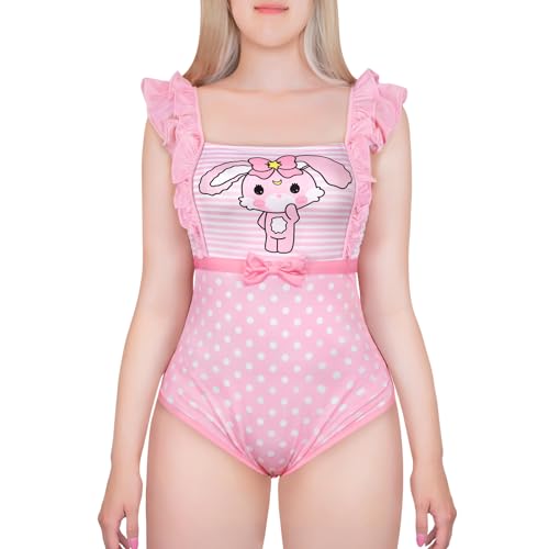 LittleForBig Seidig Geraffte Streifen Strampler Onesie Schlafanzug Bodysuit - Usagi Camisole Strampler Onesie Rosa XXXXL von LittleForBig