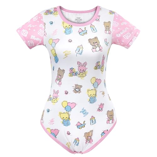 LittleForBig Seidiger Strampler Onesie Schlafanzug Bodysuit - Baby Cuties Strampler Rosa XXXXL von LittleForBig