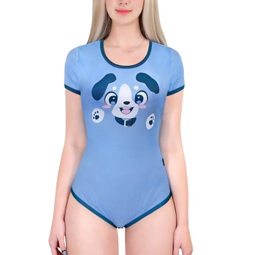 LittleForBig Seidiger Strampler Onesie Schlafanzug Bodysuit - Kleine Blaue Strampler Bodysuit Reinen Welpen Muster Blau XXXL von LittleForBig