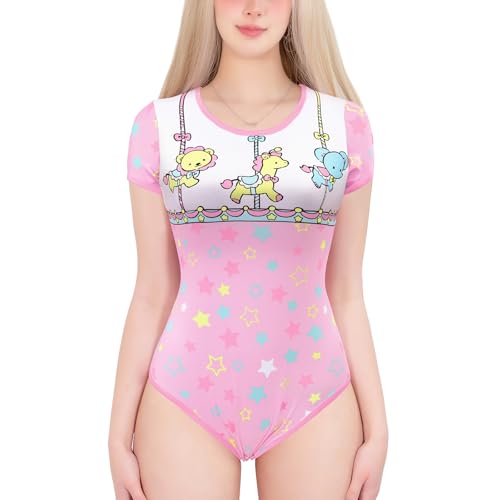 LittleForBig Seidiger Strampler Onesie Schlafanzug Bodysuit - Kleiner Zirkus Strampler Bodysuit Rosa L von LittleForBig