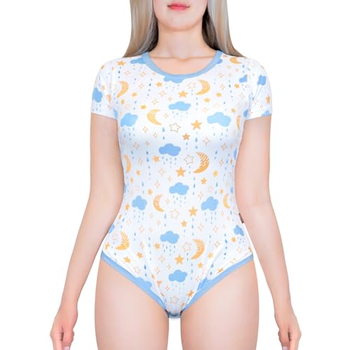 LittleForBig Seidiger Strampler Onesie Schlafanzug Bodysuit - Vintage Schlafenszeit Strampler Blau XXXXL von LittleForBig