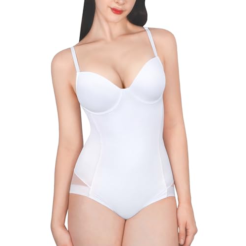LittleForBig Shapewear für Frauen Tummy Control Full Body Shaper Elastizität Slimmer Weiß Tüll Shapewear Nahtlose Camisole Bodysuits Weiß XS von LittleForBig