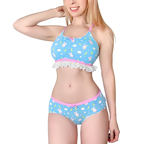 LittleForBig Spitzenbesatz Damen Nachtwäsche Träger Pyjama Cami Top und Shorts Dessous Bralette Loungewear Set-Snuggle Bunny Blau XS von LittleForBig