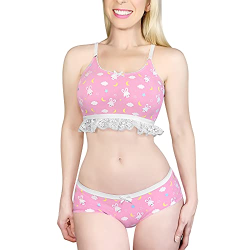 LittleForBig Spitzenbesatz Damen Nachtwäsche Träger Pyjama Cami Top und Shorts Dessous Bralette Loungewear Set-Snuggle Bunny Rosa M von LittleForBig