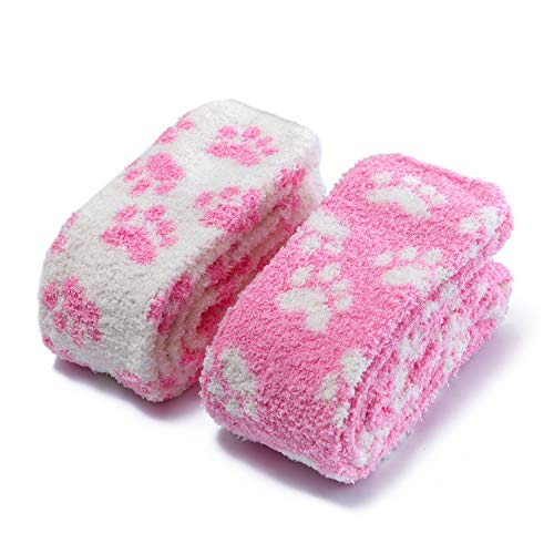 LittleForBig Süßes Tier Koralle Samt Oberschenkel/Knie-Lange Pfoten Patten Socken Kniestrümpfe 2 Paare Rosa von LittleForBig