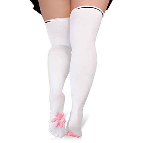 LittleForBig Übergröße Oberschenkelhohe Socken Cosplay 3D Pfoten Pad über Kniestrümpfe Silikon pfoten Seidenstrümpfe- Weiß von LittleForBig