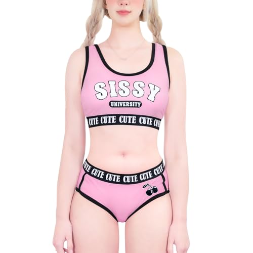 LittleForBig Unisex Baumwolle Camisole und Höschen Sport Loungewear Bralette Set – Sissy University Bralette Set Magenta L von LittleForBig
