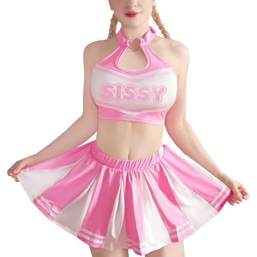 LittleForBig Unisex Heartbreaker Schlafwäsche Lingerie Loungewear mit Kragen Sissy Game Day Cheerleader 2-teiliges Rock-Set XXXXL von LittleForBig