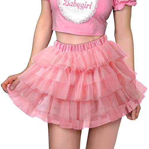 Littleforbig Damen Mesh Tüll Puffy Petticoat Tutu Ballett Bubble Kurz Ballerina Rock - Pink - 4X-Groß von LittleForBig