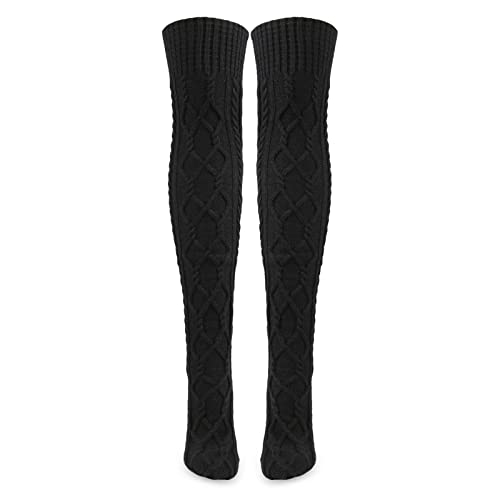 LittleForBig Knee High School Girl Boot Socks Extra Long Over The Knee Cable Knitted Stockings - Black von LittleForBig