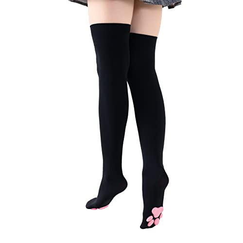 Littleforbig Oberschenkelhoch Cosplay 3D Paw Pad Silikon Kätzchen über dem Knie Seide Strümpfe, schwarz / rosa, Large von LittleForBig