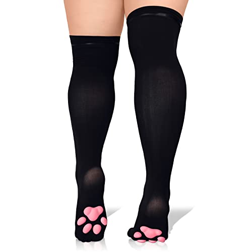 Littleforbig Plus Size Thigh Cosplay 3D Paw Pad Silikon Kitten Over The Knee Strümpfe, schwarz / rosa, Large von LittleForBig