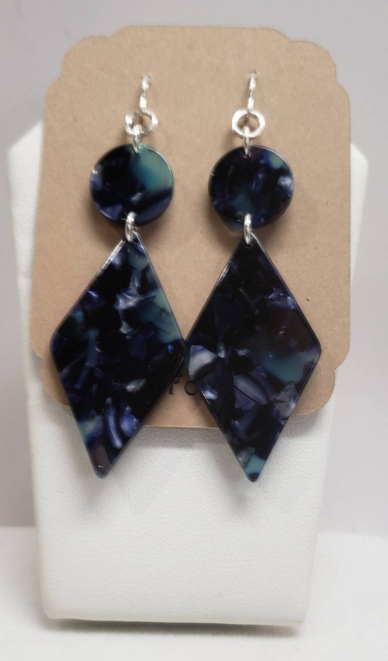 Boho Triangle Ohrringe Multi-Color Blau Grün Acryl Sterling Silber Ohrhaken Boho Triangle Ohrringe Multi-Color Blau Grün Acryl Sterling Silber Ohrhaken von LittleFoxHaven