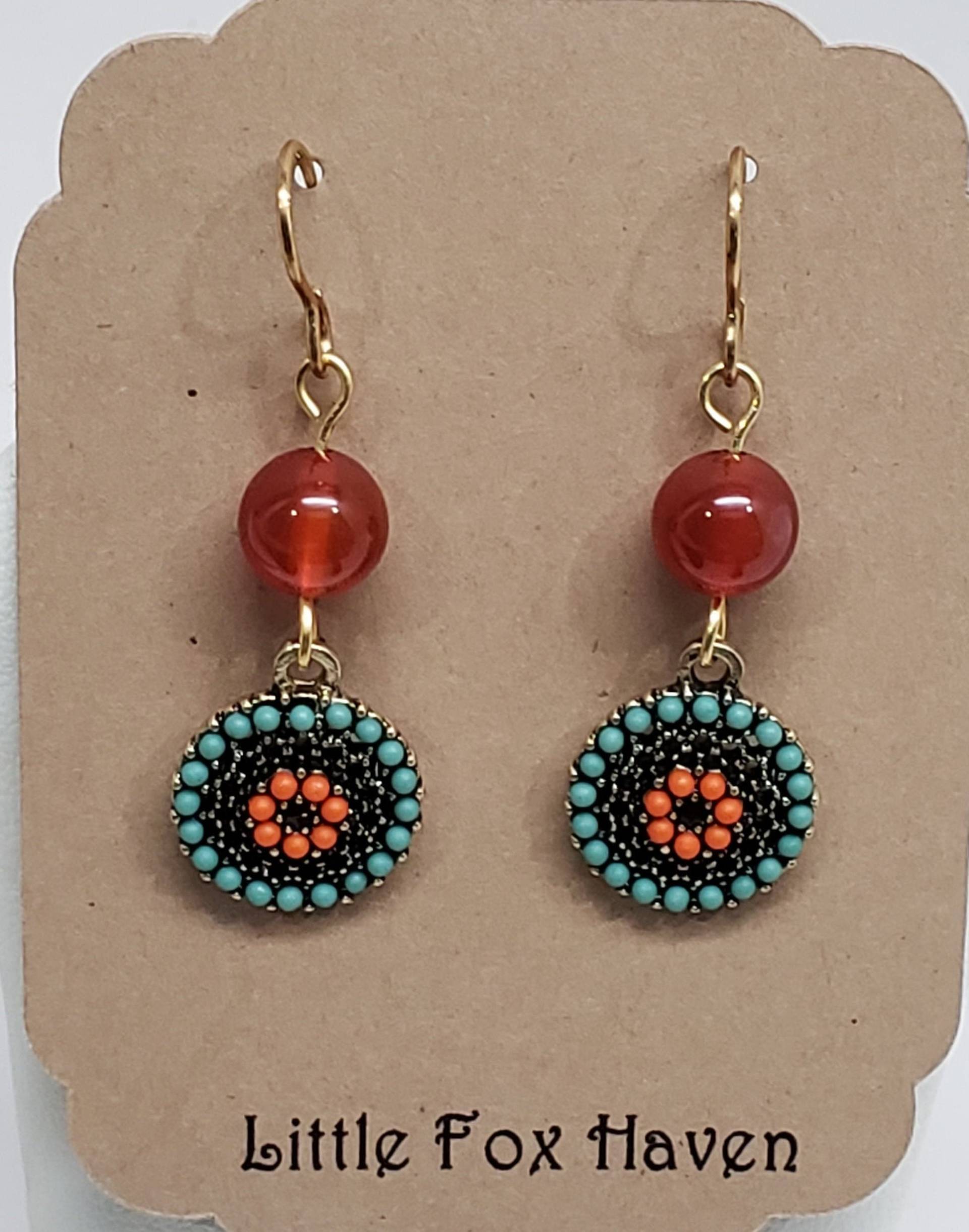 Karneol Edelstein & Multi-Color Filigran in Gold-Plattierung Messing Ohrdrähte von LittleFoxHaven