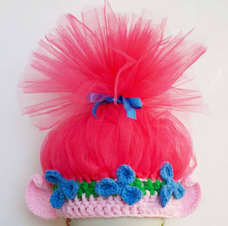 Handgefertigte Prinzessin Poppy Gehäkelte Perücke, Kinder Und Erwachsenen-Größen, Pinke Trolls Hut von LittleFoxLusy