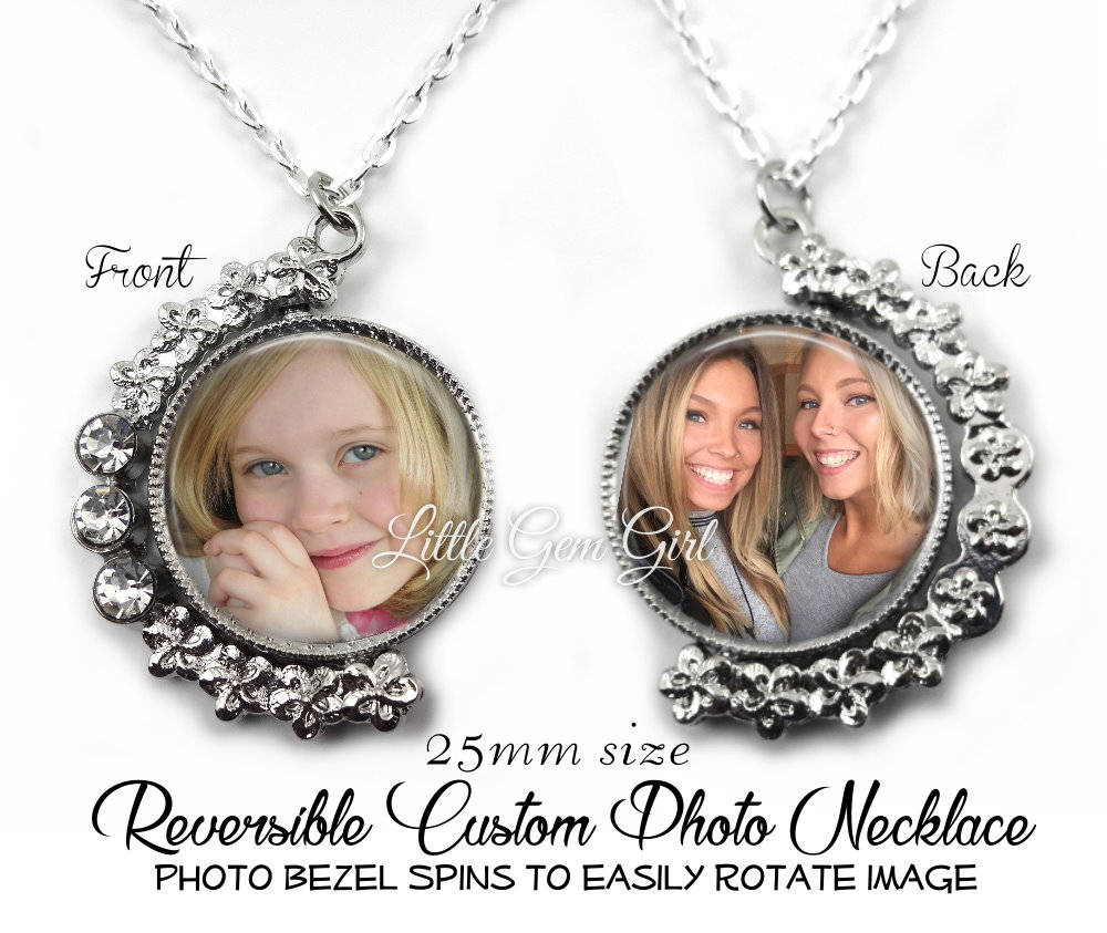 Benutzerdefinierte Foto Spinner Halskette - Doppelseitig Personalisierte Bild Anhänger Charme Strass Drehbare in Silber Oder Gold 2 Größen von LittleGemGirl