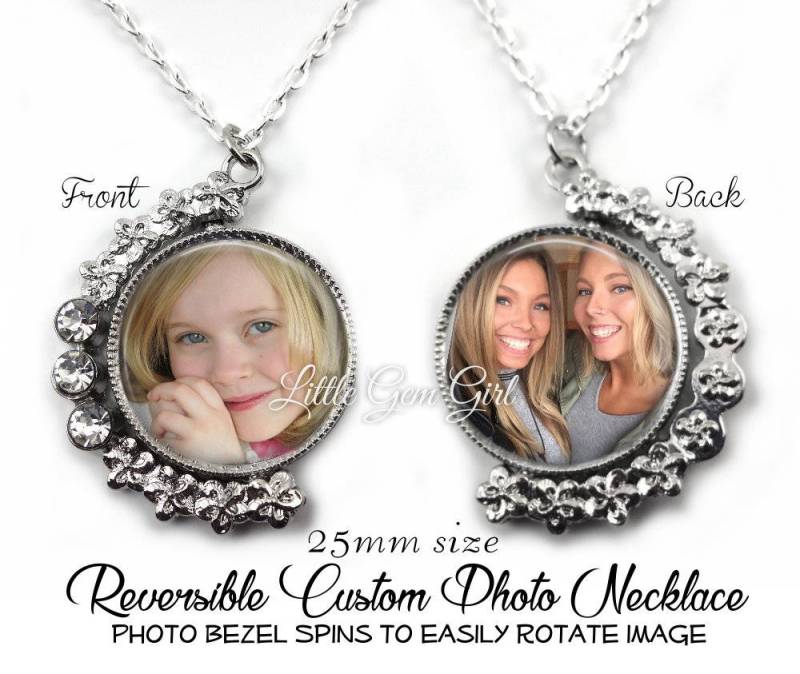 Benutzerdefinierte Foto Spinner Halskette - Doppelseitig Personalisierte Bild Anhänger Charme Strass Drehbare in Silber Oder Gold 2 Größen von LittleGemGirl