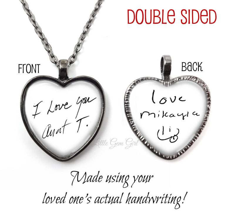 Benutzerdefinierte Handschrift Herz Halskette - Zwei Signatur Schmuck Doppelseitige Personalisierte Nachricht Anhänger Schlüsselanhänger Charm von LittleGemGirl