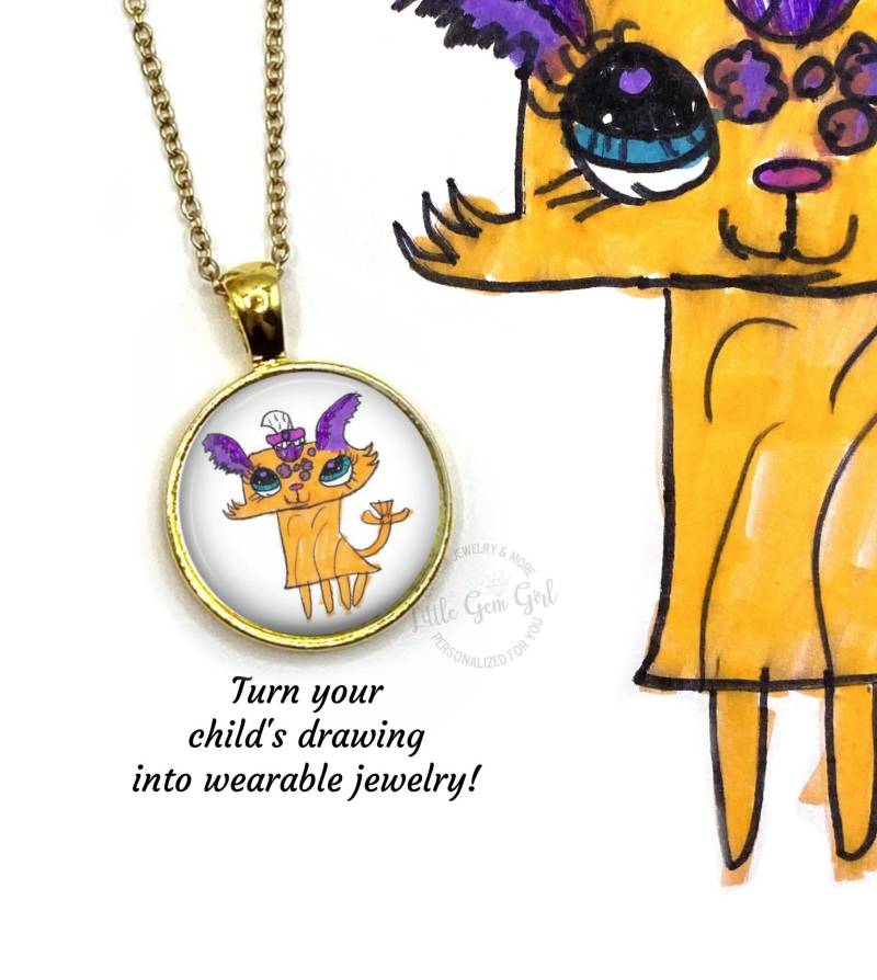 Benutzerdefinierte Kind Zeichnung Halskette - Kinder Kunstwerk Schmuck Personalisierte Schule Oder Handschrift Charme Foto Bild Andenken Mama Papa von LittleGemGirl