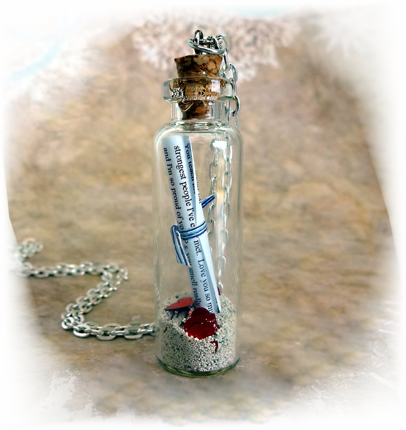 Custom Message in A Bottle Halskette - Abschlussgeschenk Going Away Glasflasche Korken Love Note Song Lyrics Hochzeitsgelübde Gedicht von LittleGemGirl