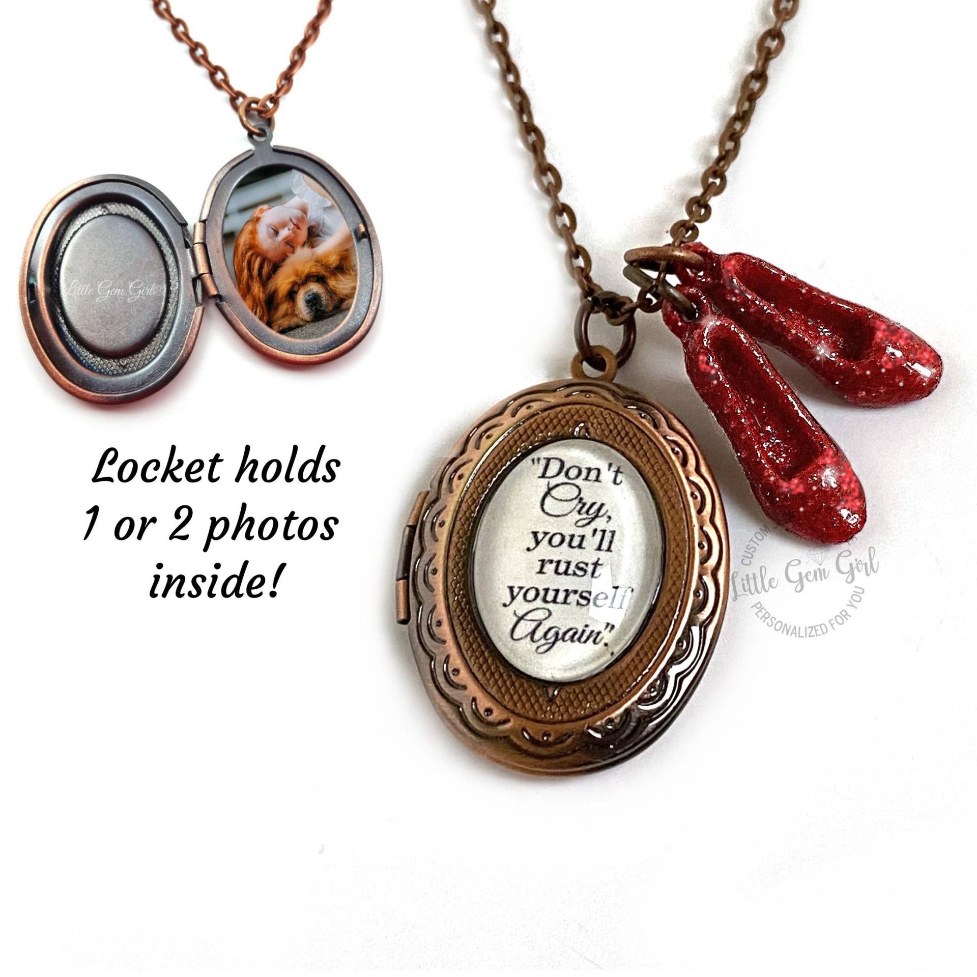 Der Wunderbare Zauberer Von Oz Locket Rubin Hausschuhe - Nicht Weinen, Du Wirst Wieder Rost Zitat Schmuck Charm Geschenk Zum Abschied von LittleGemGirl
