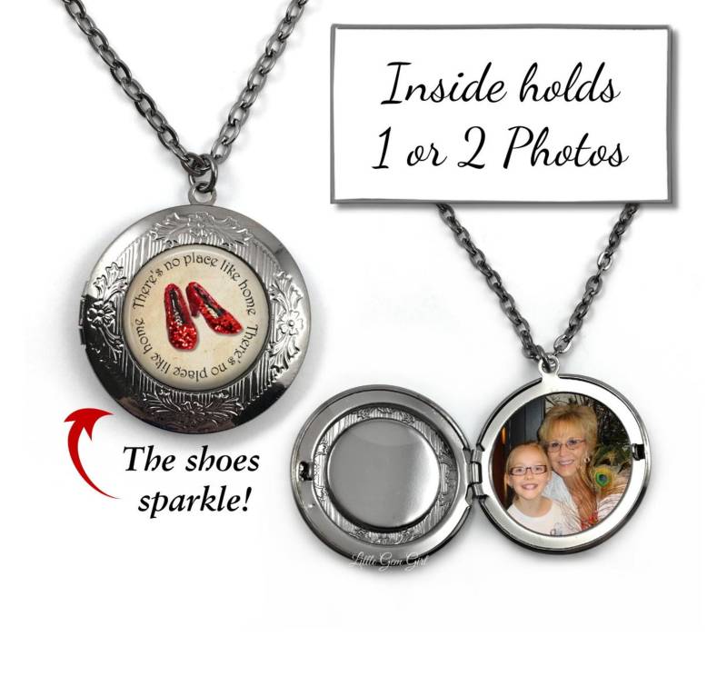 Der Zauberer Von Oz Medaillon Mit Benutzerdefiniertem Foto - Sparkle Rubin Pantoffel Halskette Personalisierte Bild Kein Ort Wie Zu Hause Weggehen von LittleGemGirl