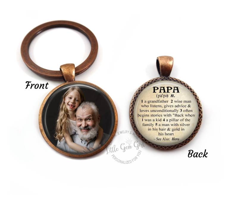 Doppelseitiger Papa-Schlüsselanhänger Mit Individuellem Foto - Wörterbuch-Definition-Schlüsselanhänger Personalisiertes Vatertagsgeschenk Von von LittleGemGirl