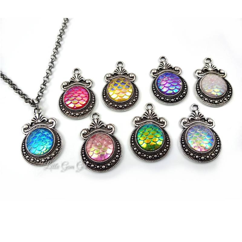 Drachenschuppenhalskette Mit 12 Farben Erhältlich - Silber- Oder Bronzefassung Schlangenei-Charm-Halskette Meerjungfrau-Skala-Anhänger Schmuck von LittleGemGirl
