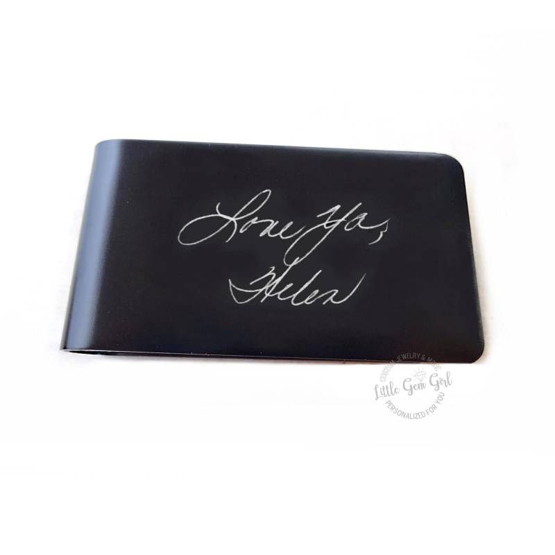 Geldklammer Mit Eingravierter Benutzerdefinierter Handschrift - Personalisierte Unterschrift Erinnerungsstück Hochwertiges Eloxiertes Aluminium Oder von LittleGemGirl