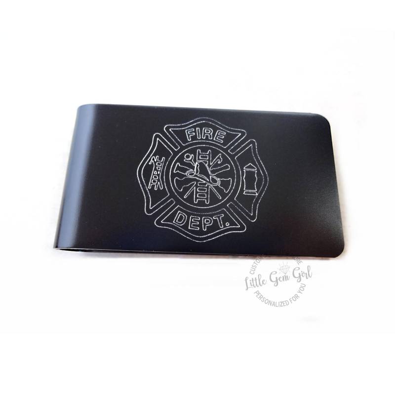 Gravierte Feuerwehrmann Geldklammer - Flugzeugqualität Eloxiertes Aluminium Logo Geschenk Ersthelfer Kartenhalter von LittleGemGirl