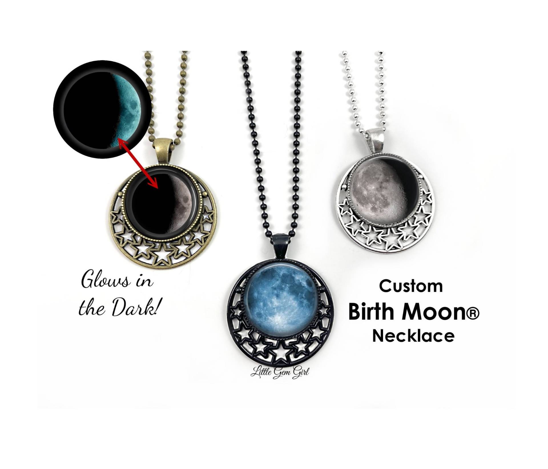 Handgemachte Glow in The Dark Geburtsmond Schmuck - Personalisierte Ihren Geburtstag Mond Halskette Benutzerdefinierte Mondlicht Und Sterne Anhänger von LittleGemGirl