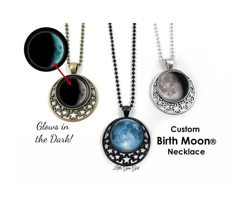 Handgemachte Glow in The Dark Geburtsmond Schmuck - Personalisierte Ihren Geburtstag Mond Halskette Benutzerdefinierte Mondlicht Und Sterne Anhänger von LittleGemGirl