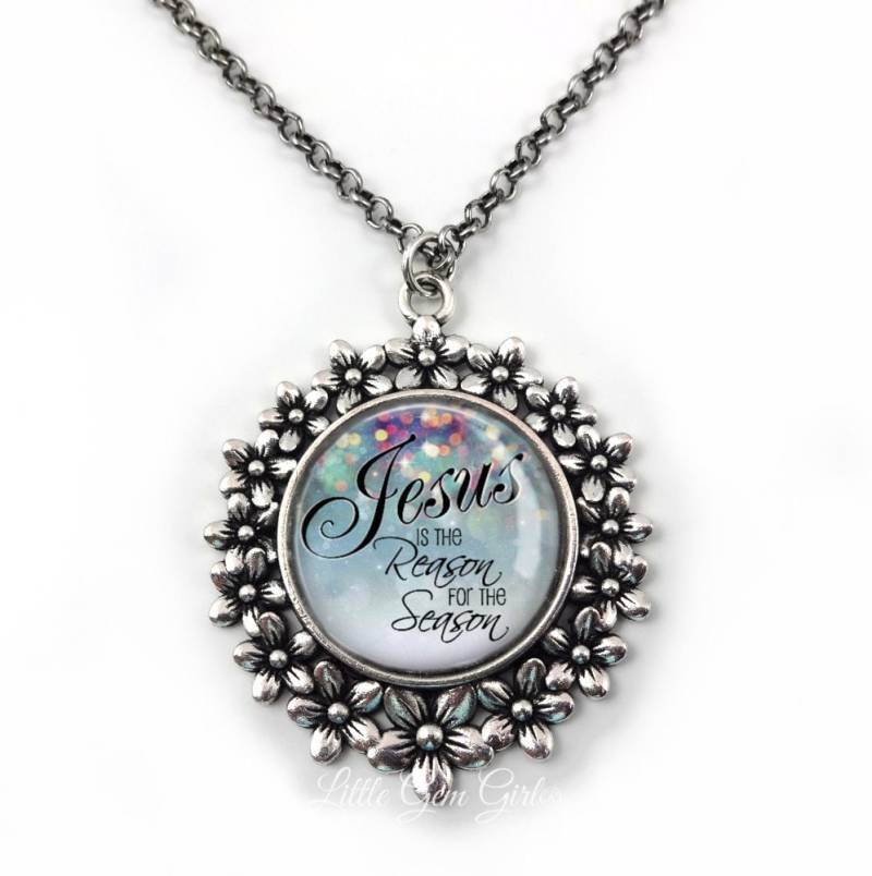 Jesus Ist Der Grund Für Die Jahreszeit Halskette - Schmuck Christliche 7 Designs in Antik Silber Mit 25mm Blumen Anhänger von LittleGemGirl