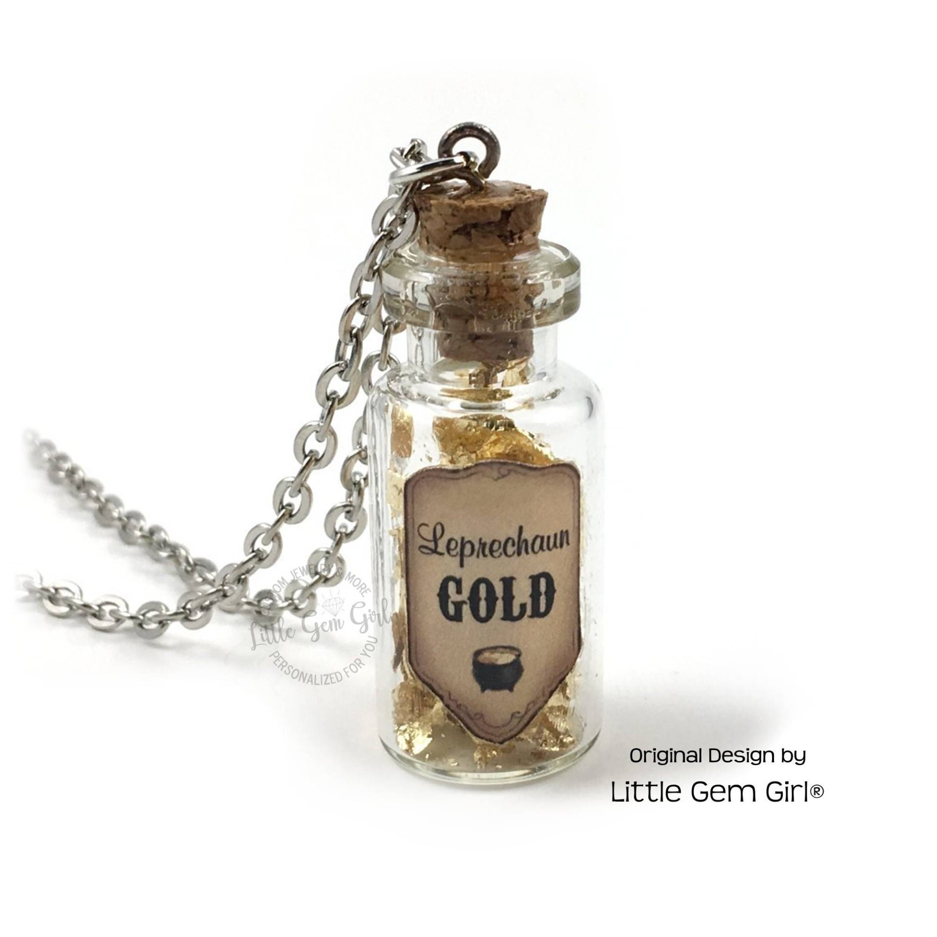 Kobold Gold Glas Flasche Halskette - Topf Voll Mini Fläschchen Charm Schmuck St Patrick's Day Handmade Von Little Gem Girl von LittleGemGirl