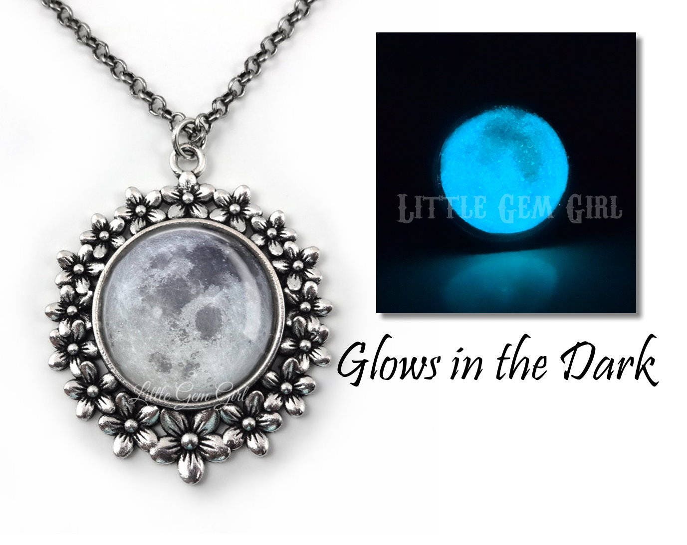 Leuchtende Vollmond Halskette - Glow in The Dark Mond Schmuck Anhänger Space Galaxy von LittleGemGirl