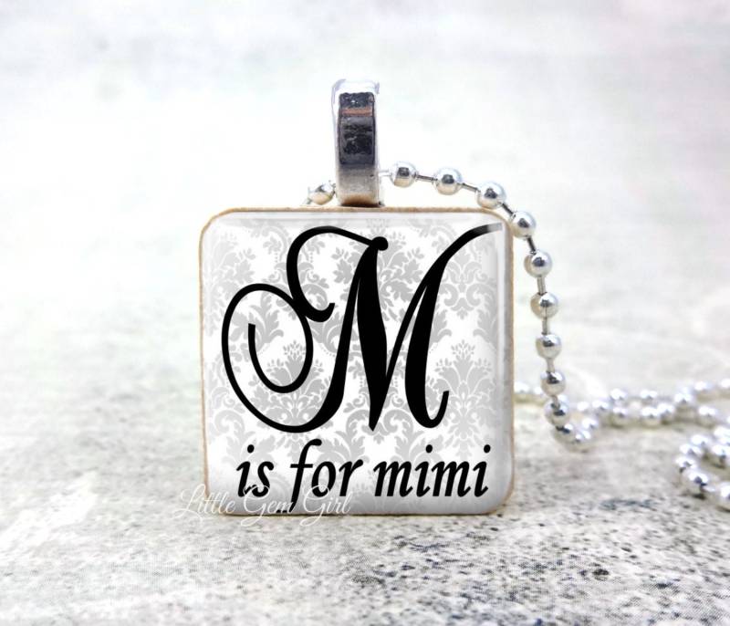 M Wie Mimi Holz Anhänger Halskette Für Muttertag - Personalisierte Geschenk Von Enkelkinder Schwarz Und Weiß Hochzeitsschmuck von LittleGemGirl