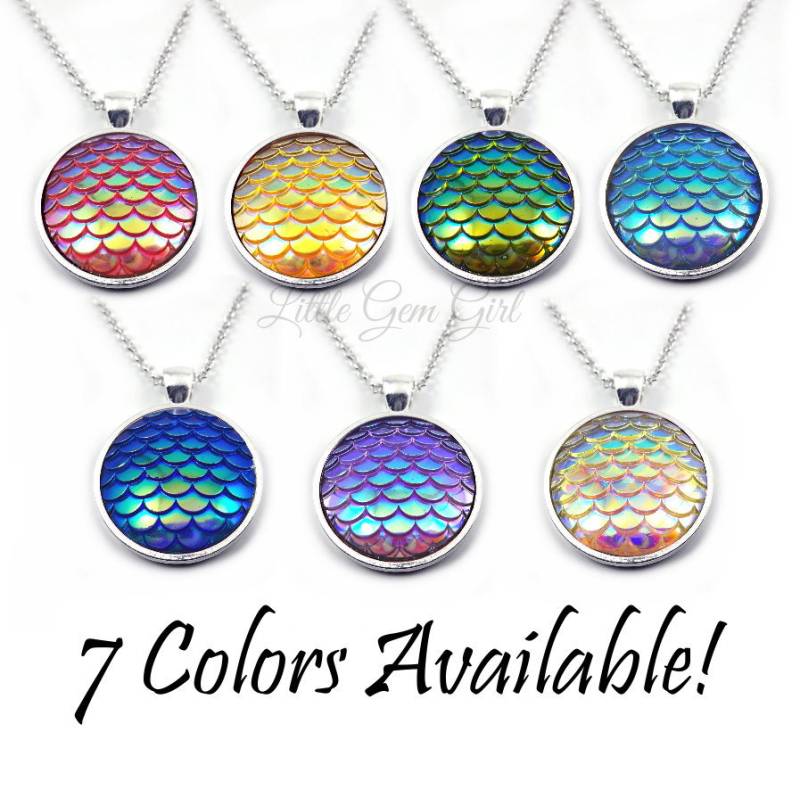 Meerjungfrau Halskette in 7 Farben - Drachen Ei Anhänger Farbwechsel Schuppen 25mm Großer Runder von LittleGemGirl