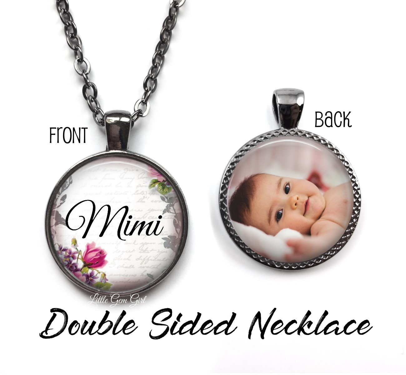 Mimi Halskette Doppelseitig Mit Individuellem Foto - Personalisierter Muttertagsschmuck 2 Seitiges Charm Deinem von LittleGemGirl