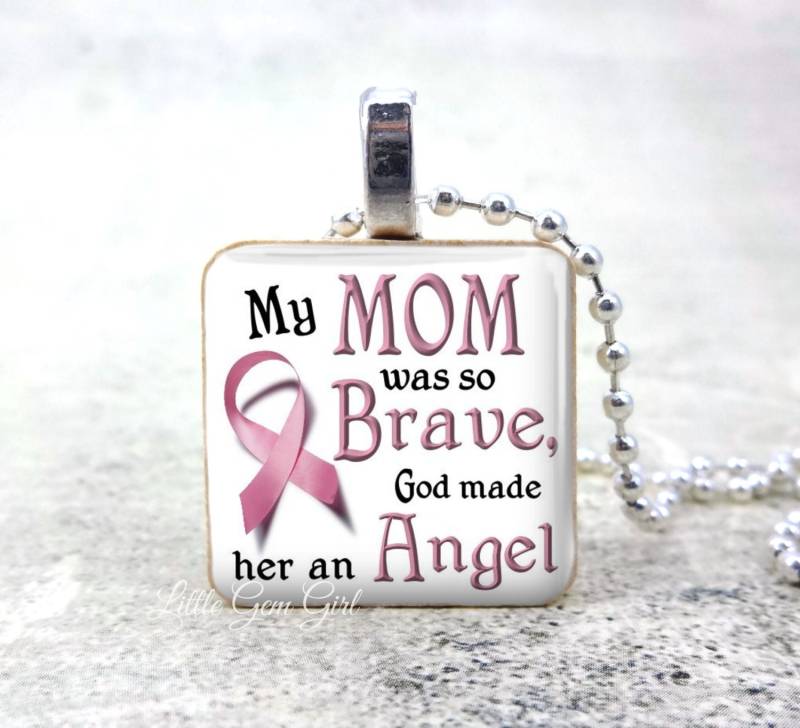 Mom Brustkrebs Halskette Anhänger Meine Mutter War So Mutig Gott Machte Sie Ein Engel - in Memory Tribute Jewelry 1 Zoll Holz Tile von LittleGemGirl