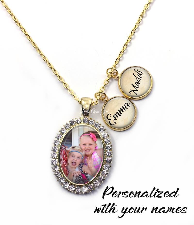 Personalisierte Foto Halskette Mit Namen Charms in Gold Oder Silber Strass Anhänger - Name Bild von LittleGemGirl