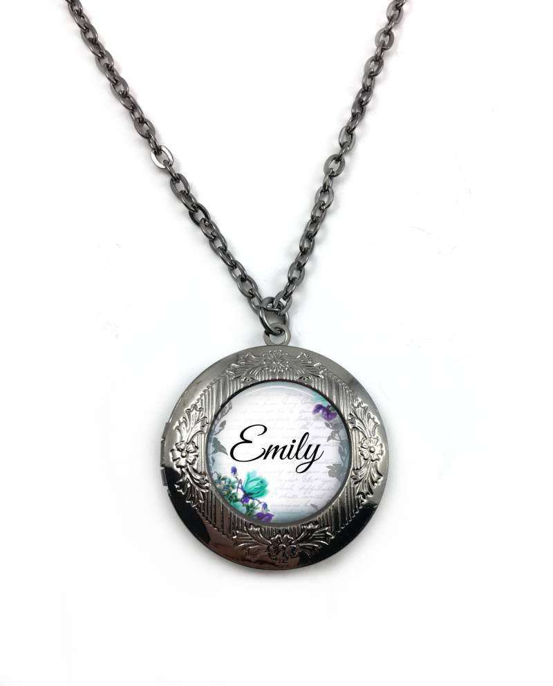 Personalisierte Name Medaillon - Monogramm Halskette Benutzerdefinierte Foto Schmuck Runde Blumen Anhänger von LittleGemGirl