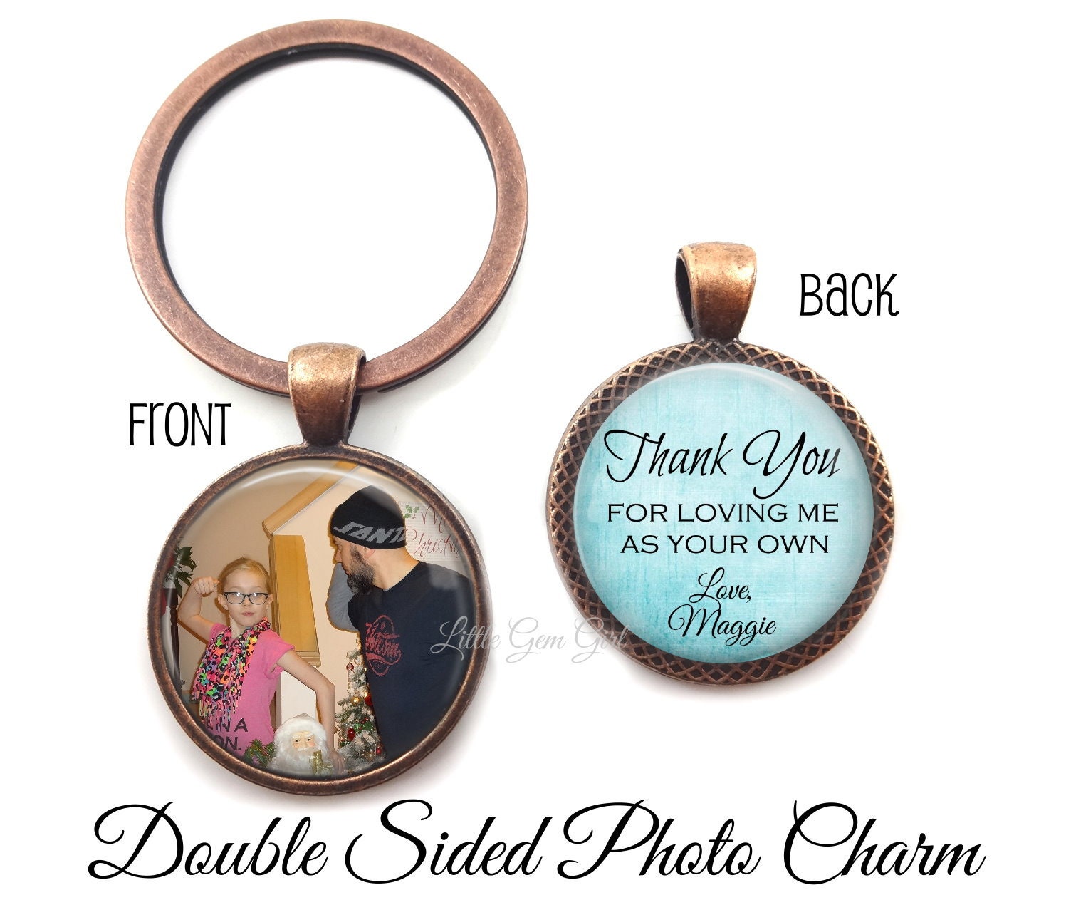 Personalisierter Foto Schlüsselanhänger Stiefvater Geschenk, Custom Charm von LittleGemGirl