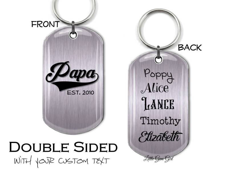 Personalisierter Papa Schlüsselanhänger - Hundemarke Mit Den Namen Der Kinder Und Dem Hergestellten Datum Geschenk Zum Vatertag Für Oder Opa von LittleGemGirl