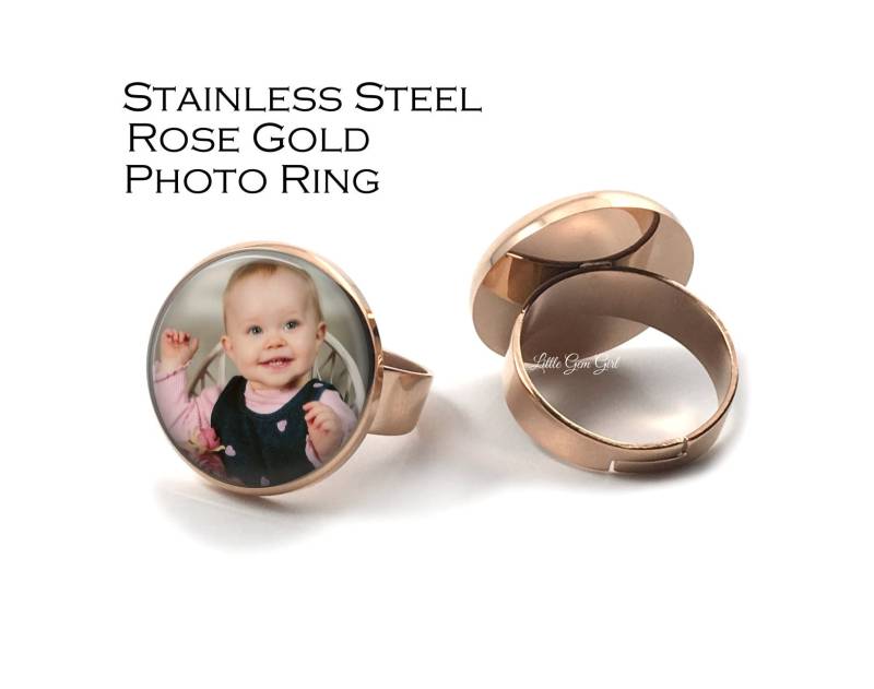 Personalisierter Roségold-Fotoring - Edelstahl-Bildring Verstellbares Ringband Nicht Anlaufend Hypoallergen Nickelfrei von LittleGemGirl